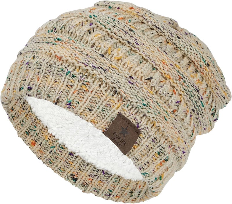 Durio Womens Knit Beanie Winter Thick Solid Fleece Lined Beanie Hats for Women Men Unisex Warm Skiing Beanies - Image 1
